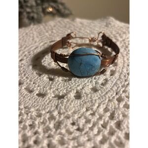Copper Wire Wrapped Bracelet Petite Size With Turquoise Stone  Boho